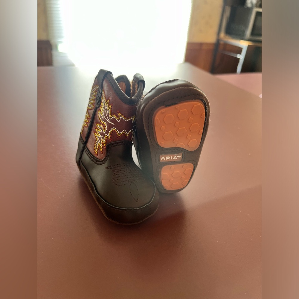Ariat Dark Brown Baby Boots with Yellow Embroidery